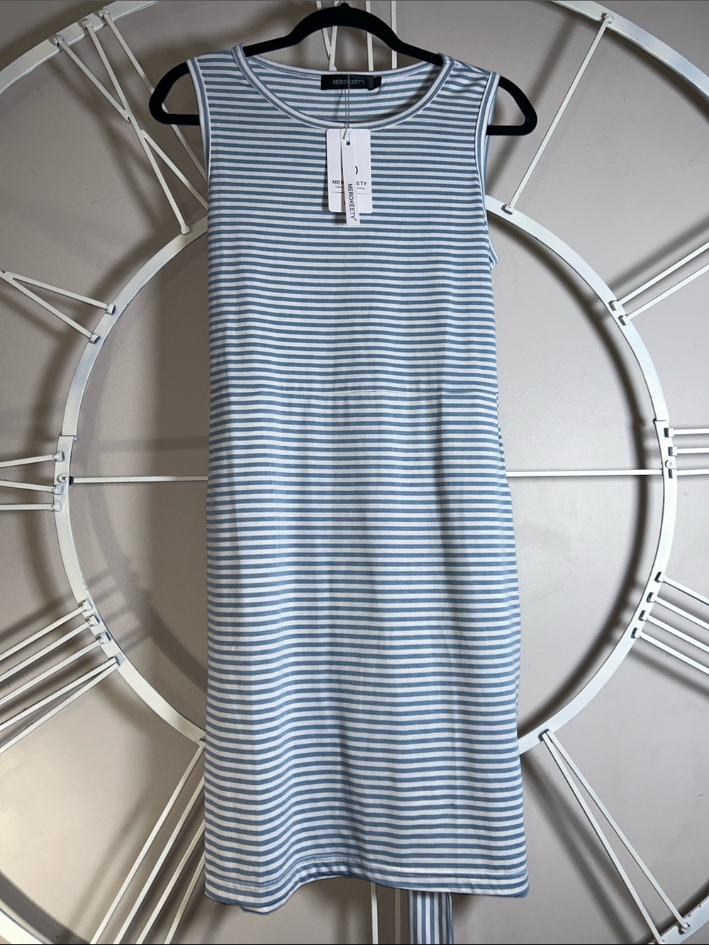 NWT MEROKEETY Striped Crew Neck Tank Dress Soft Knit size Small